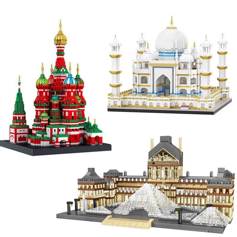 

City Architecture Paris France Musee Du Louvre Micro Building Blocks Taj Mahal Saint Basil's Cathedral Museum Diamond Brick Toys