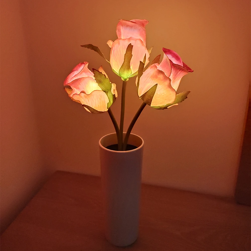 

LED Rose Flower Night Light Artificial Flowerpot Potted Plant Landscape Table Lamp Home Bedroom Living Room Decoration Gifts