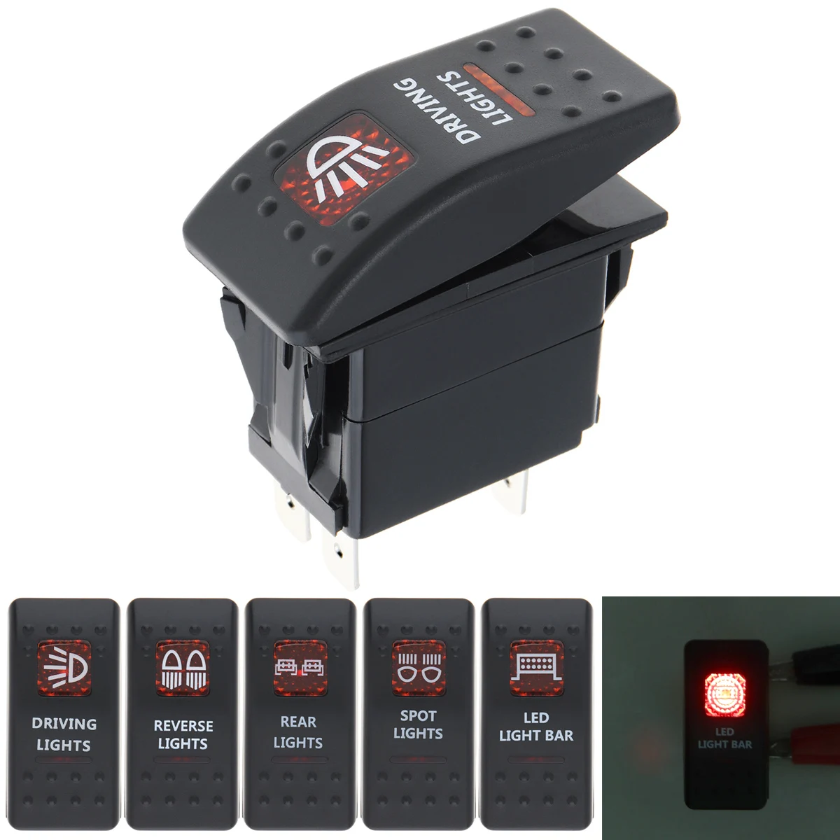 

20A 5 Pin Dual Illuminated LED SPST ON-OFF LED Light Bar/Off Road Light/Roof Light/Awning Light/Fog Light/Reverse Light
