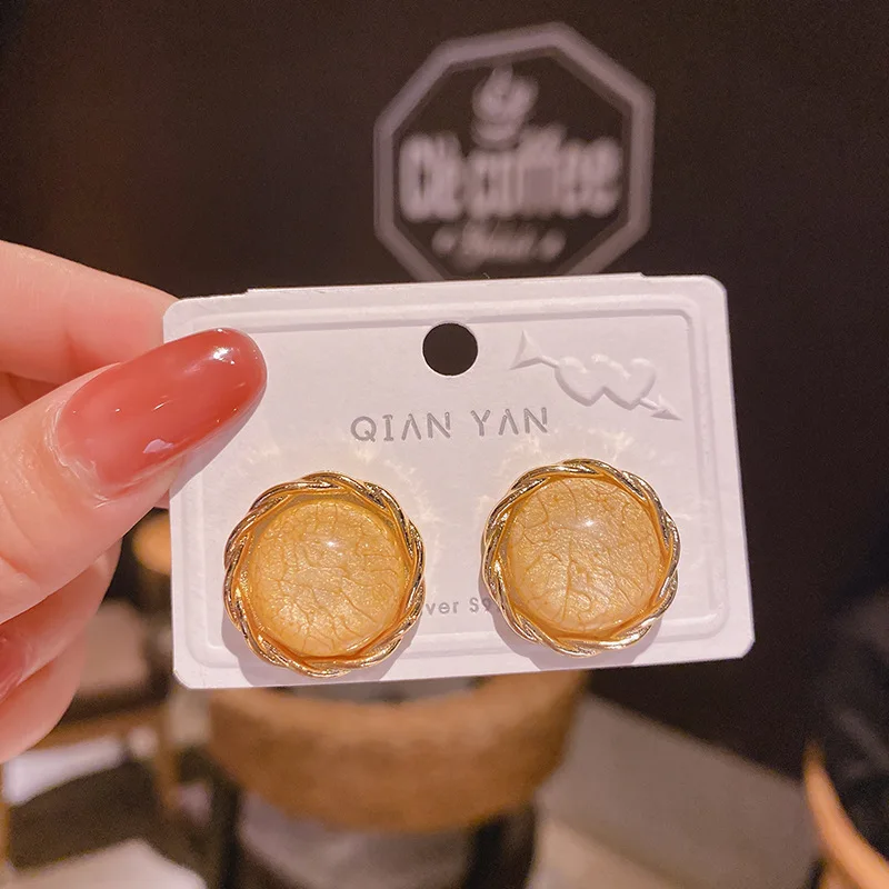 

New Stud Earrings Artificial Inlaid Gemstone Earrings Texture Ring Earrings Korean Temperament Fashion Luxury Earrings for Women