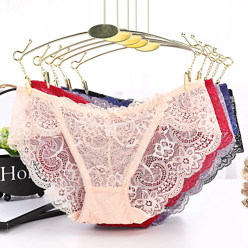 

Transparent Lace Panties Feminine Low Waist Briefs Cotton Crocth Underwear Nude Inner Underpant Women's Bottom Charming Lingerie