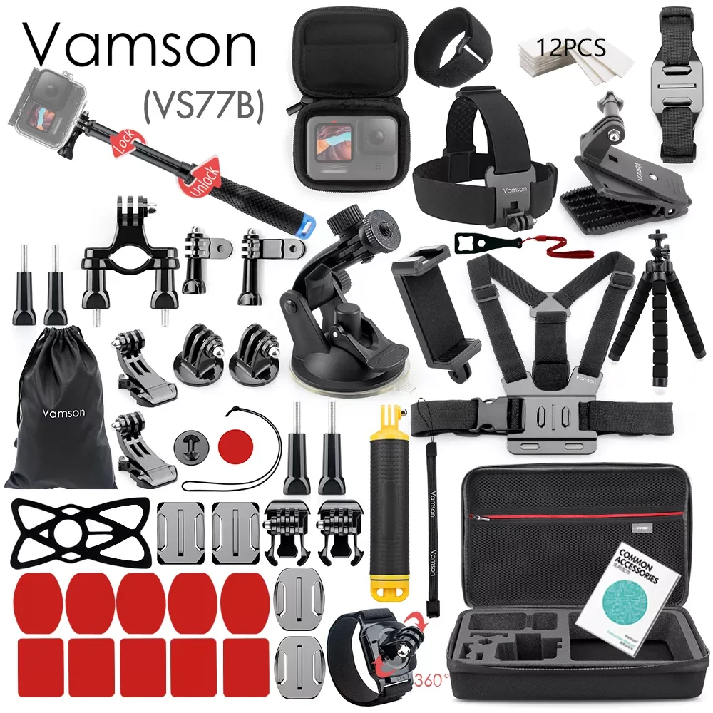 

Vamson for Gopro Accessories Set for go pro hero 10 9 8 7 6 5 4 kit selfie stick for Insta360 for OSMO Action for yi case VS77