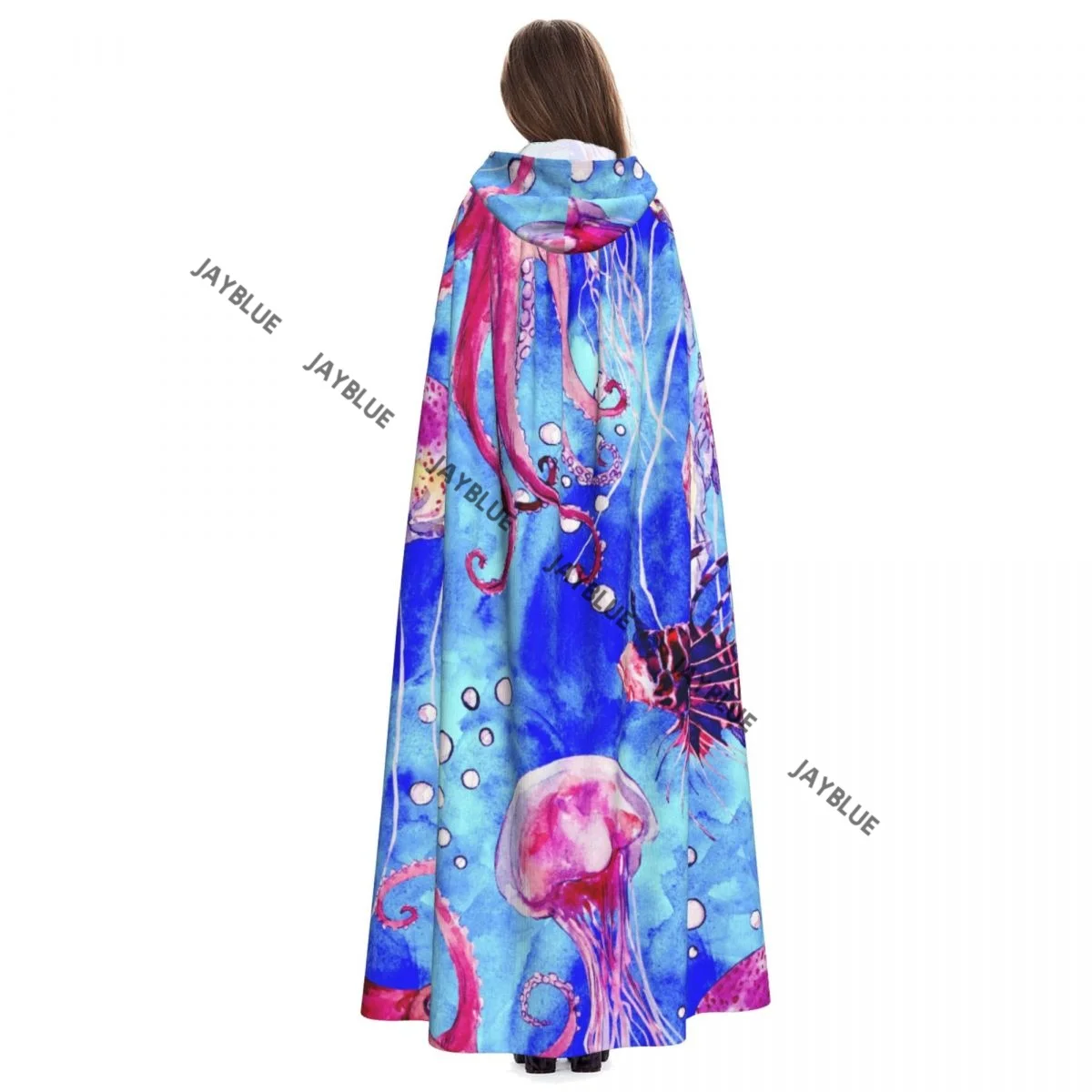 Длинная накидка-плащ красный осьминог левная рыба медуза плащ с капюшоном пальто