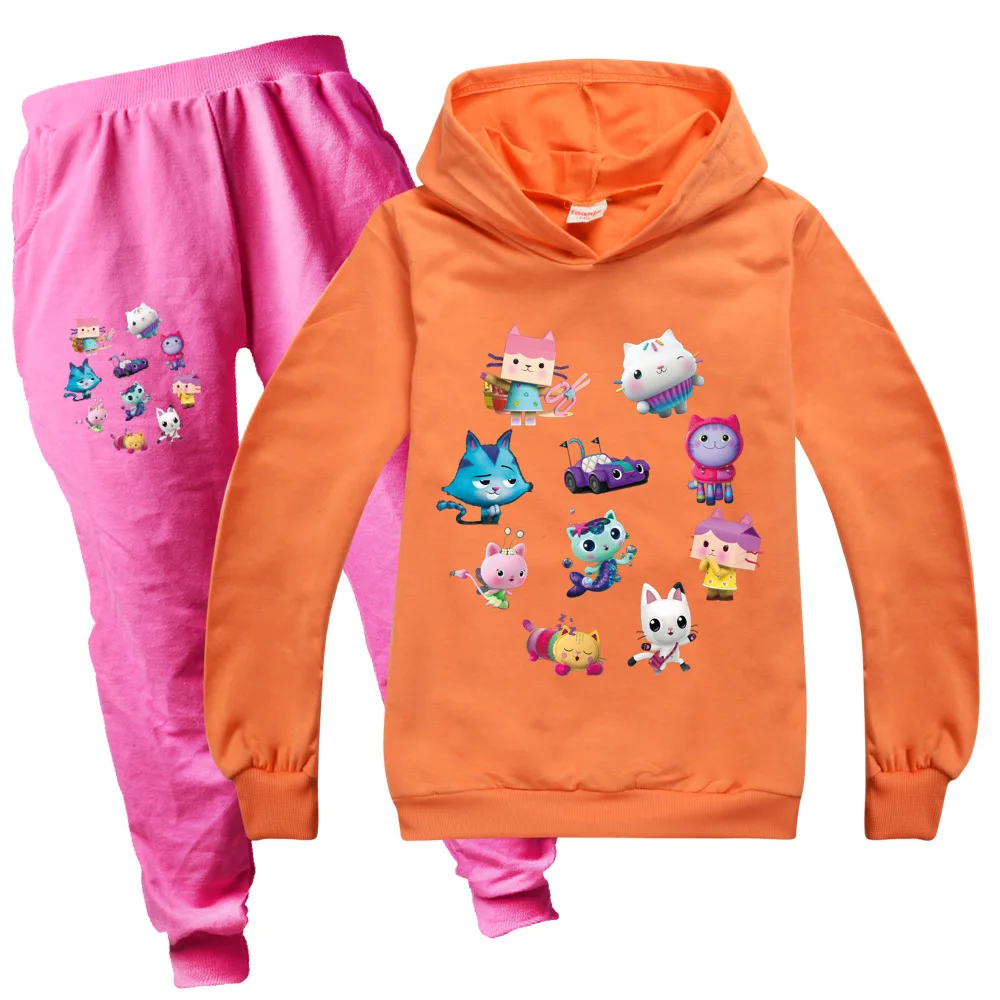 Gabbys Dollhouse Hoodie Kids Pullover Sweatshirt+Pants 2pcs Set Boys Cartoon Gabby Cats Traksuit Children Clothing Girls Outfits