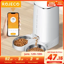 ROJECO Automatic Cat Feeder Pet Smart Cat Food Kibble Dispenser Remote Control WiFi Button Auto Feeder For Cats Dog Accessories