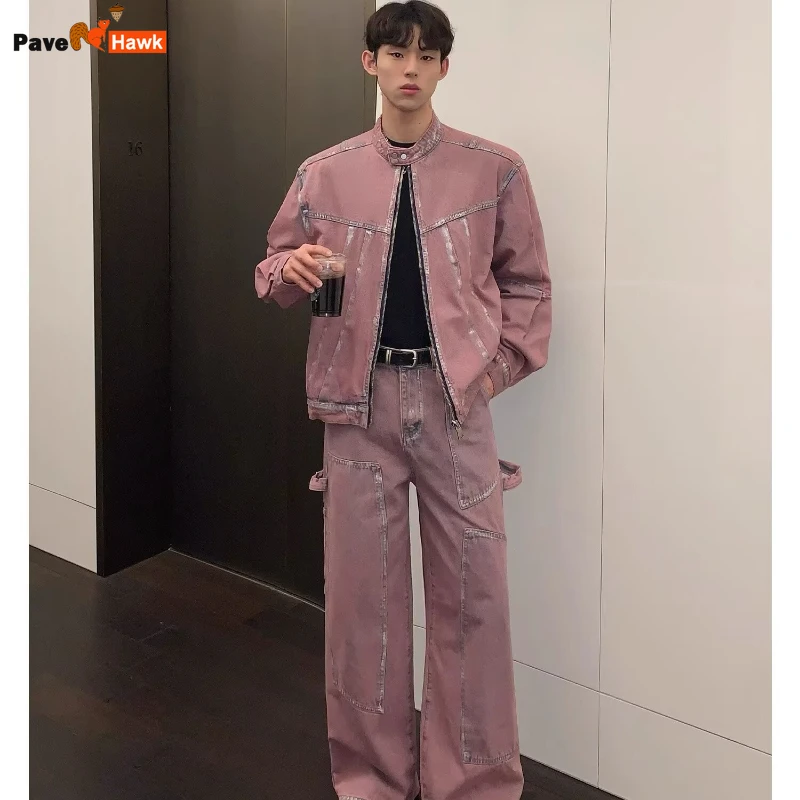 Уличный Джинсовый комплект в стиле хип-хоп мужской костюм из двух предметов