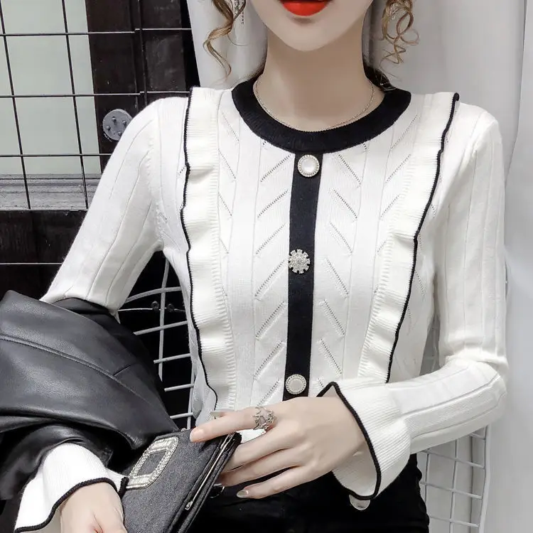 

2022 Autumn Winter Women's Knitted Sweater O-neck Fashion Pullovers Slim Long Sleeve Casual Basic Pull Femme Sweater N53