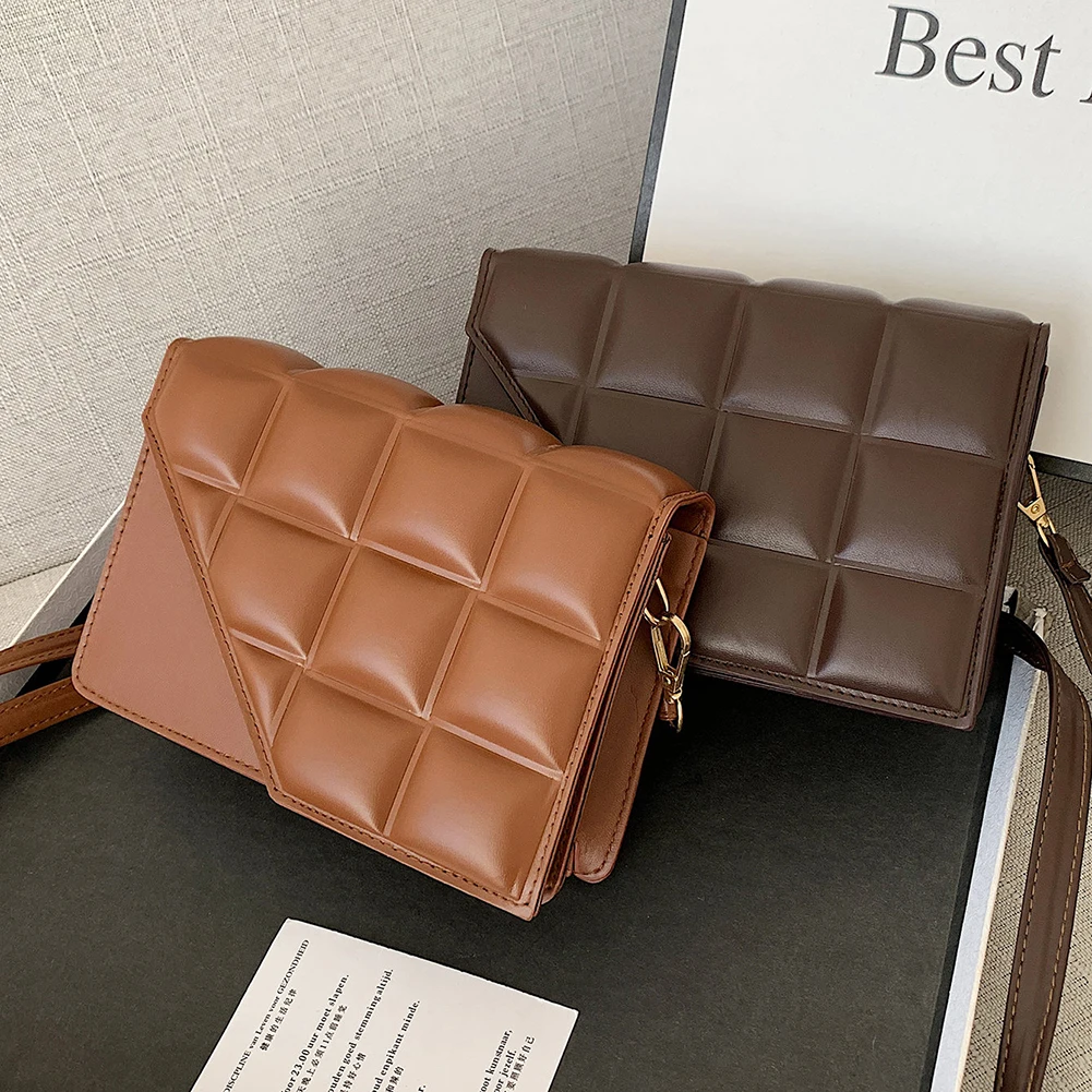 

Fashion Embroider Lattice Pattern Messenger Bag Women PU Leather Small Square Flap Solid Casual Travel Shoulder Crossbody Bags