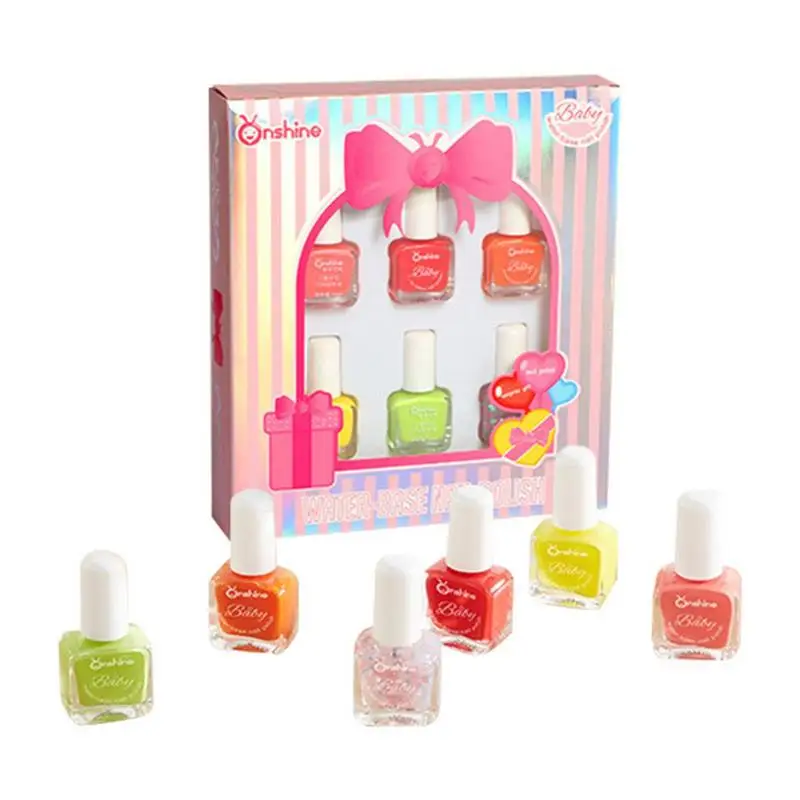 

Детский съемный лак для ногтей, 6 цветов в наборе, безопасный лак для ногтей на водной основе с низким запахом, Быстросохнущий Детский Набор лаков для ногтей на день рождения