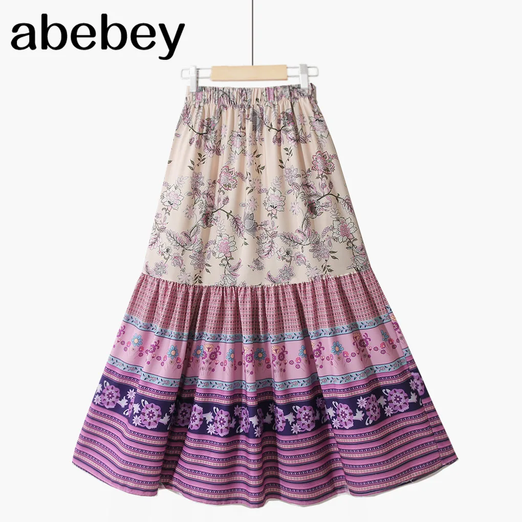 Юбка с цветочным принтом в богемном стиле трапециевидная юбка высокой талией и