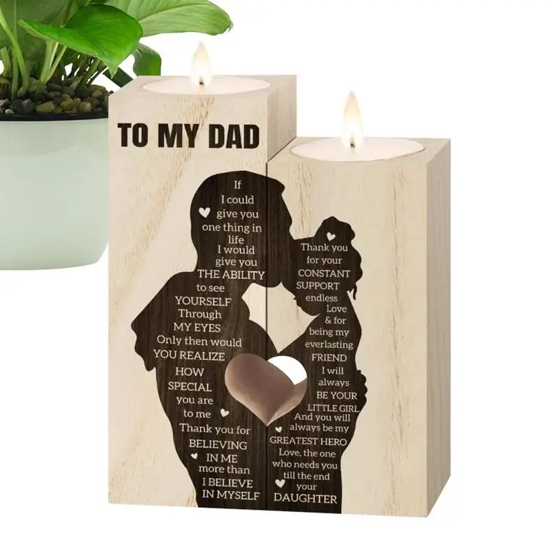 S Dad Candlestick Wood Holders Heart-shaped Wooden Craft Candlestick Holders Portable Candle