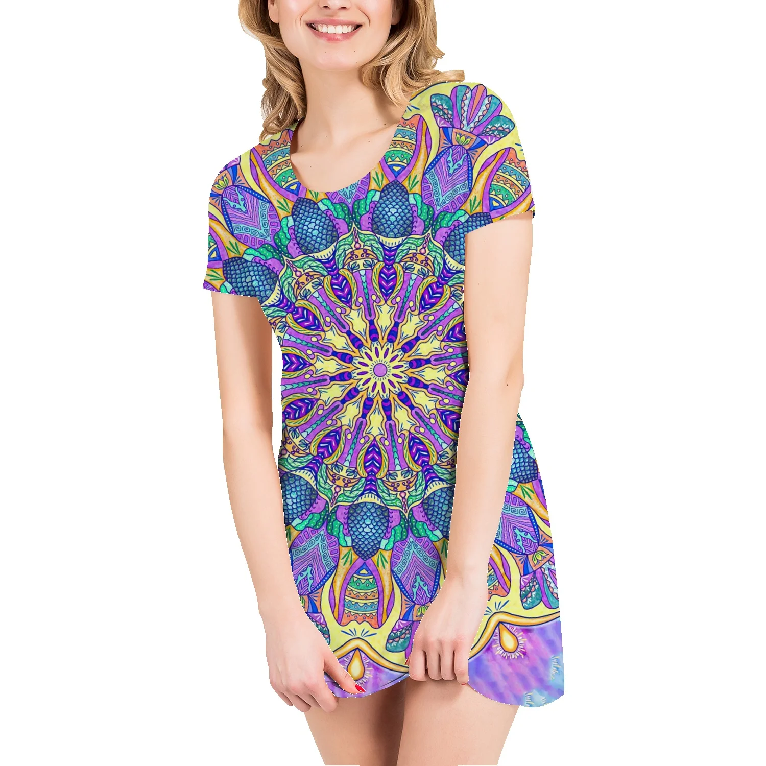 

Oil painting swirl women's summer mid-length straight t-shirt skirt casual short-sleeved all-match comfortable short skirt