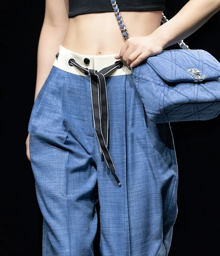 Однотонные широкие брюки Xiaojingjia с контрастной строчкой для женщин на весну и