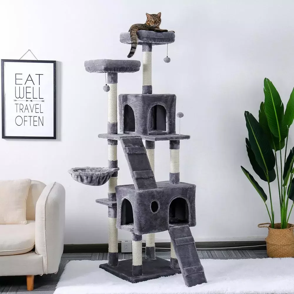 

Multi-Level Pet Cat Tree House Candos Soft Natural Sisal Scratching Posts for Kitten Tower with Basket Beds Protecting Furniture