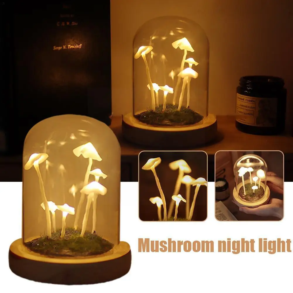 

Led Room Decor Lights DIY Lamp Tulip Flowers Mushroom Night Agaric Bedroom New Year Christmas Material Nightlight Gift For H9F6
