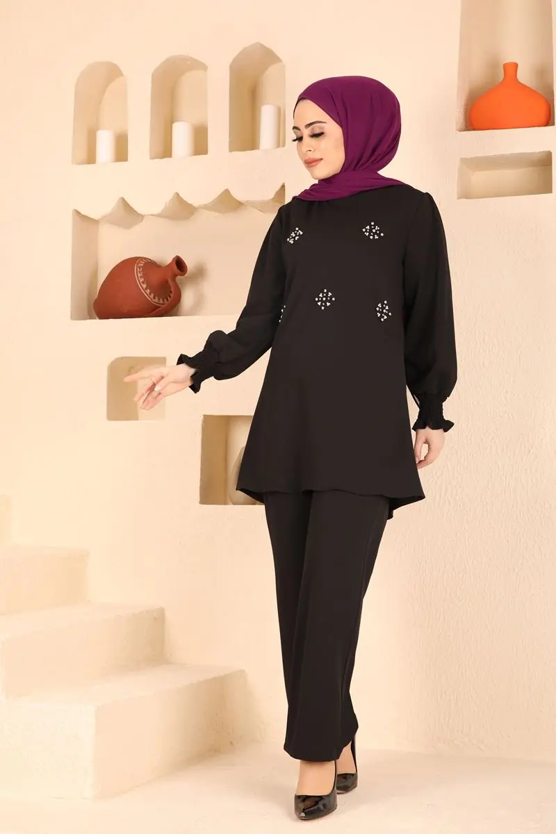 

Stone Embroidered Suit 2022 new fashion Muslim casual suit sets hijab