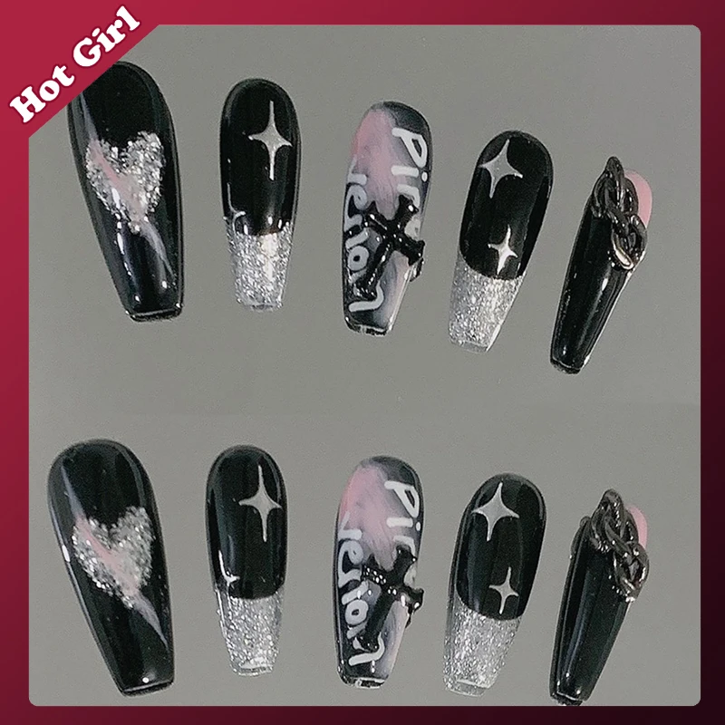 

New Diy Handmade Manicure Y2K Sweet Cool Chain Letter Hot Girl Student Fine Flash Dark Punk Style Light Therapy Manicure Patch