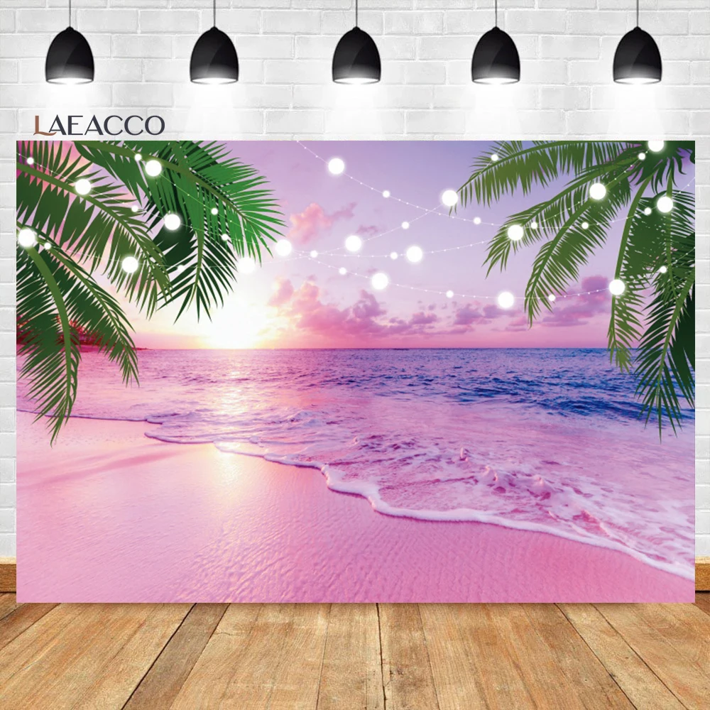 

Laeacco Summer Dusk Beach Scenery Background Seaside Tropical Palm Luau Party Kid Adult Portrait Customized Photography Backdrop