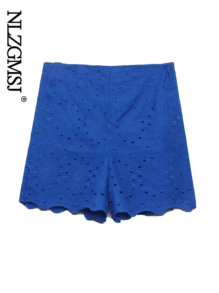 

Nlzgmsj ZBZA Summer Shorts Women 2023 Hollow Out High Waist Blue Shorts Women Chic Office Ladies Vintage Mini Shorts 202303