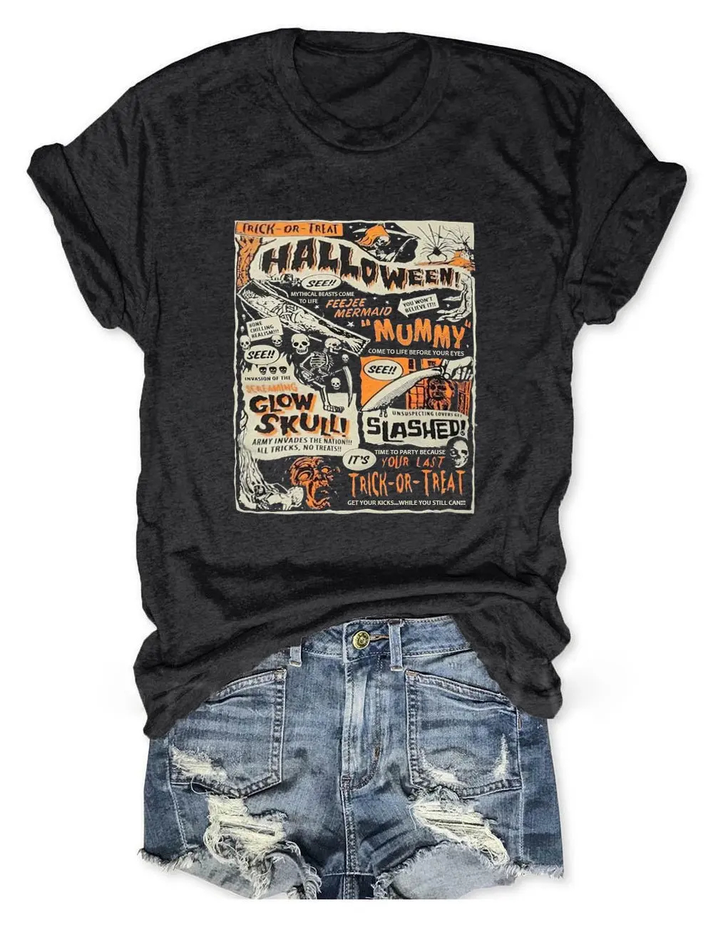 

Высококачественная женская футболка Teeteety из 100% хлопка с круглым вырезом и принтом на Хэллоуин