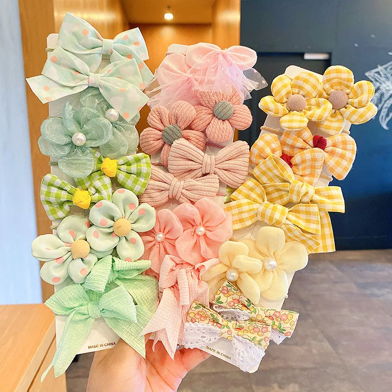 

10Pcs/Lot Sweet Hair Accessories for Girls Hair Ties Bows Elastic Rubber Band Flower Small Ball Scrunchies Baby Kids Hair Ropes