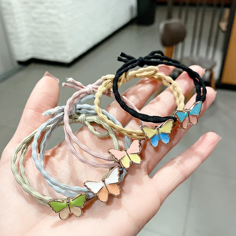 

Small and Fresh Hair Accessories for Girls Oil Dripping Butterfly Color Matching Hair Ties Woman Come on Rubber Bands Versatile