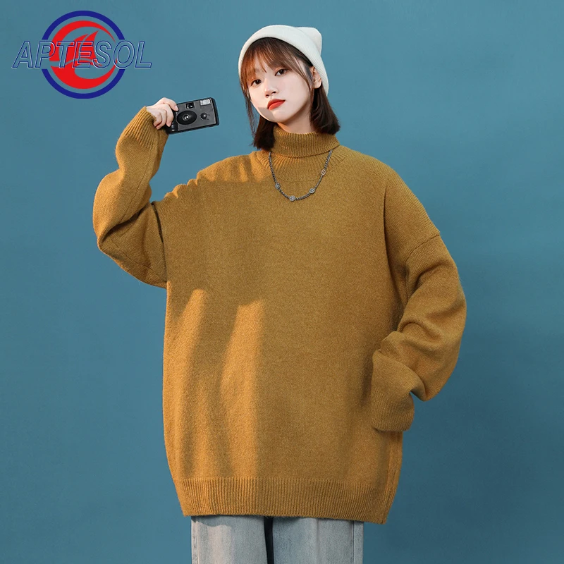 

APTESOL Women's Oversize Turtleneck Pullovers Sweater Long Sleeve Warm Soft Jumpers Casual Loose Knitted Clothes for Female Tops
