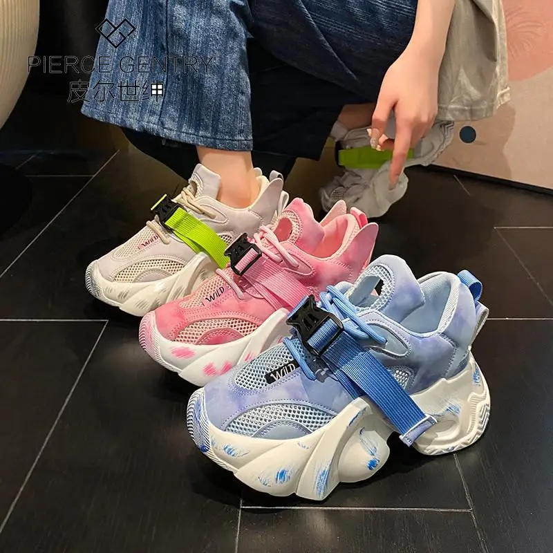 Dad Shoes Women's 2023 Summer New Mesh Breathable Platform Height Increasing Sports Casual Shoes