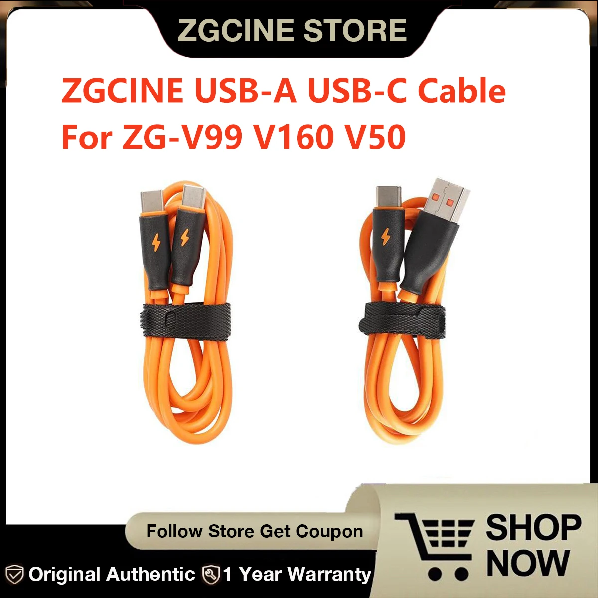 Фото Кабель ZGCINE USB-A для кабеля USB-C ZG-V99 V160 V50, оранжевый кабель мощностью 60 Вт. №1