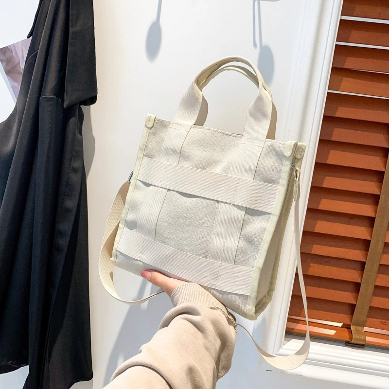 Холщовые женские сумки на молнии с ручками сверху простые плечо 2024 хит продаж