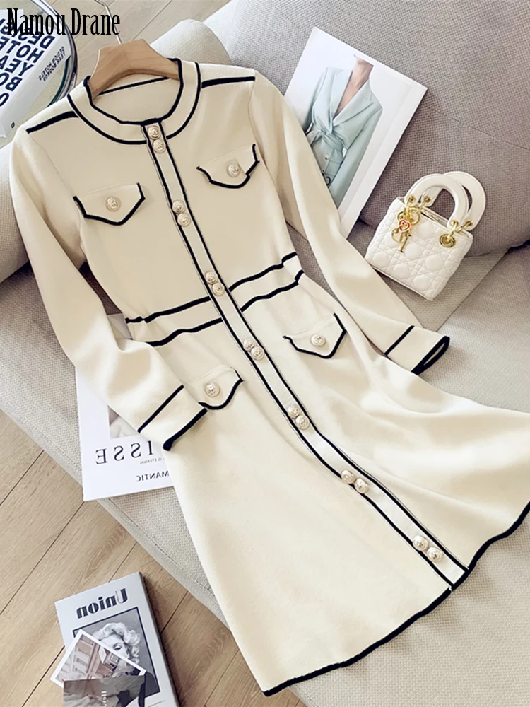 

Новое базовое трикотажное платье Namou Drane в южнокорейском стиле, женское осенне-зимнее темпераментное тонкое длинное платье-свитер с юбкой, 2022