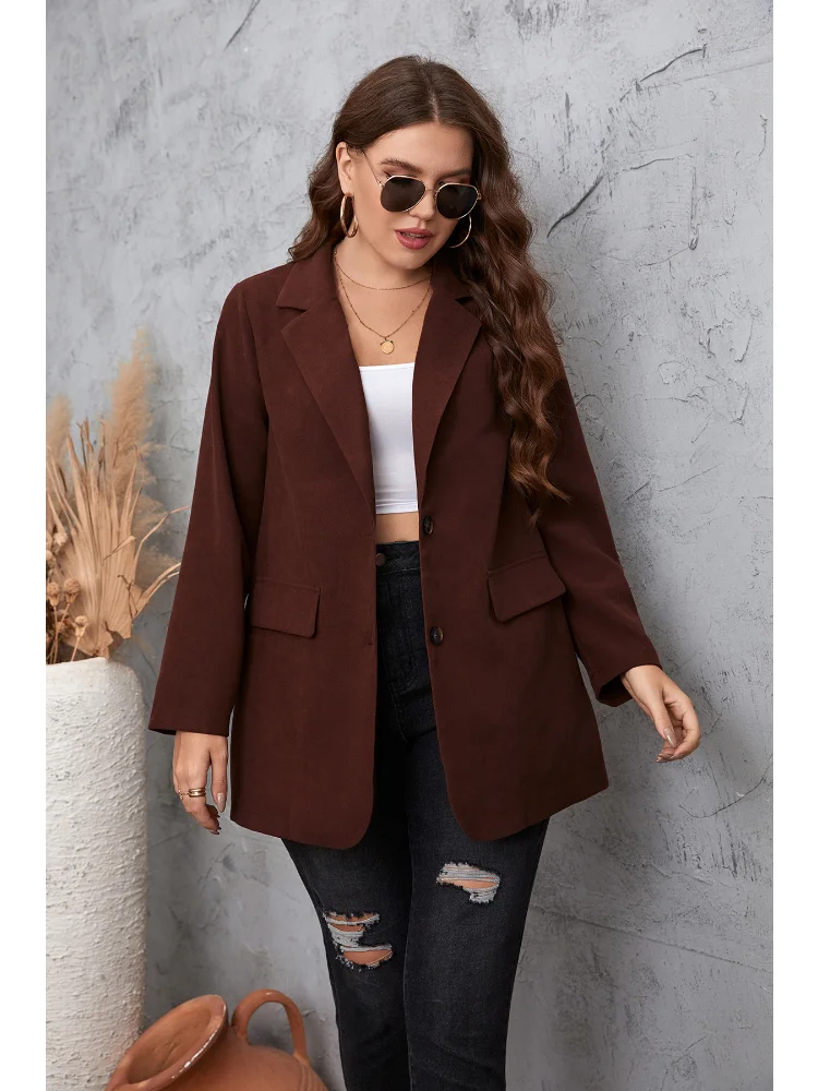 Brown casual plus-size ladies blazer roupas femininas plus size  casaco feminino woolen jacket