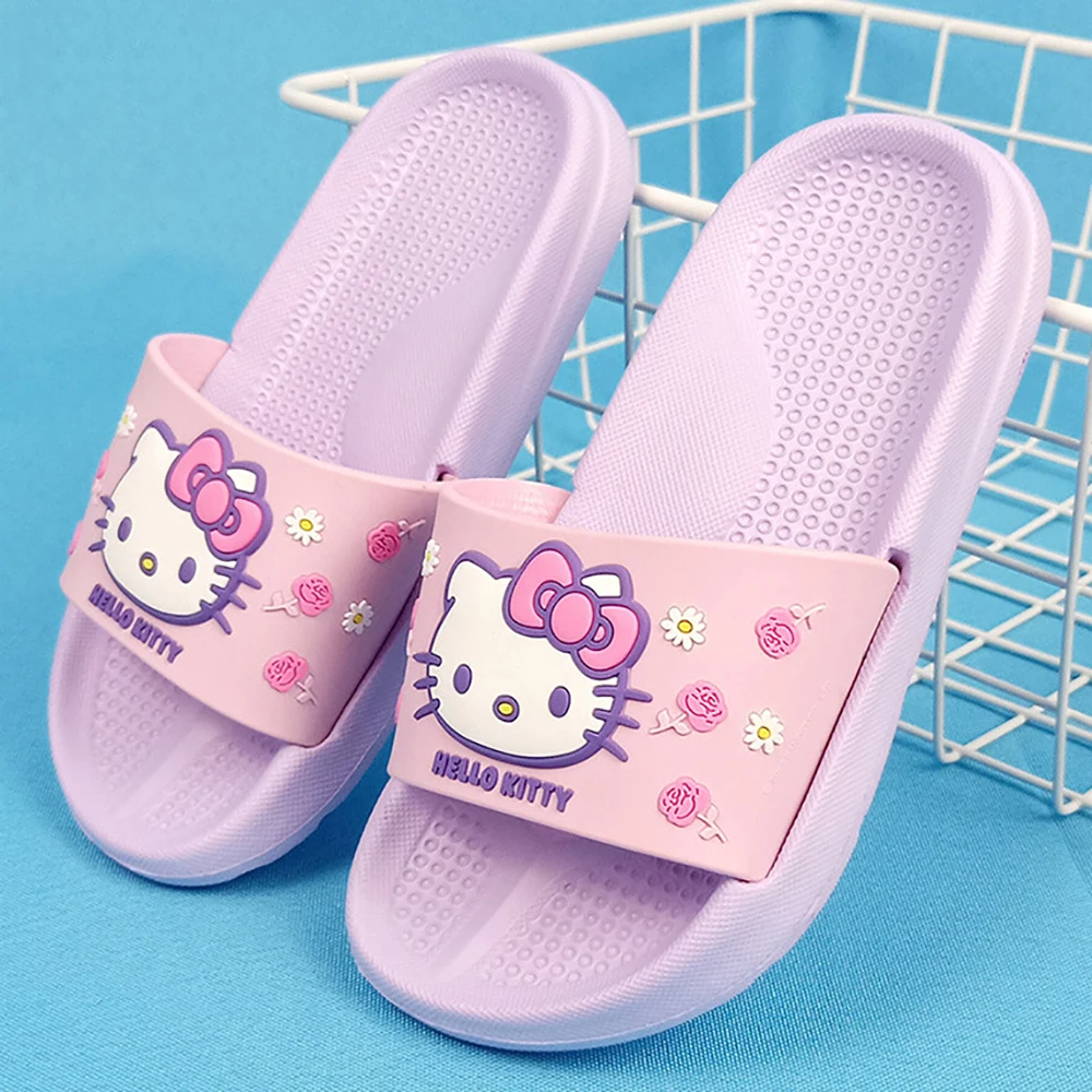 Детские летние тапки Hello Kitty милые повседневные с мультяшным котом домашняя обувь
