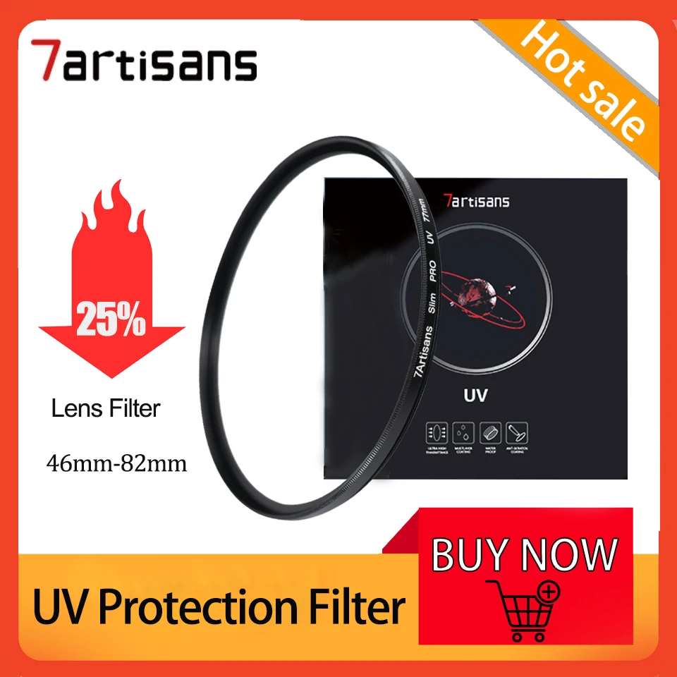 7Artisans 46mm-82mm UV Protection Filter Slim Frame with 6-Multi-Layer Coatings for 46mm 49mm 52mm 58mm 62mm 72mm Camera Lens