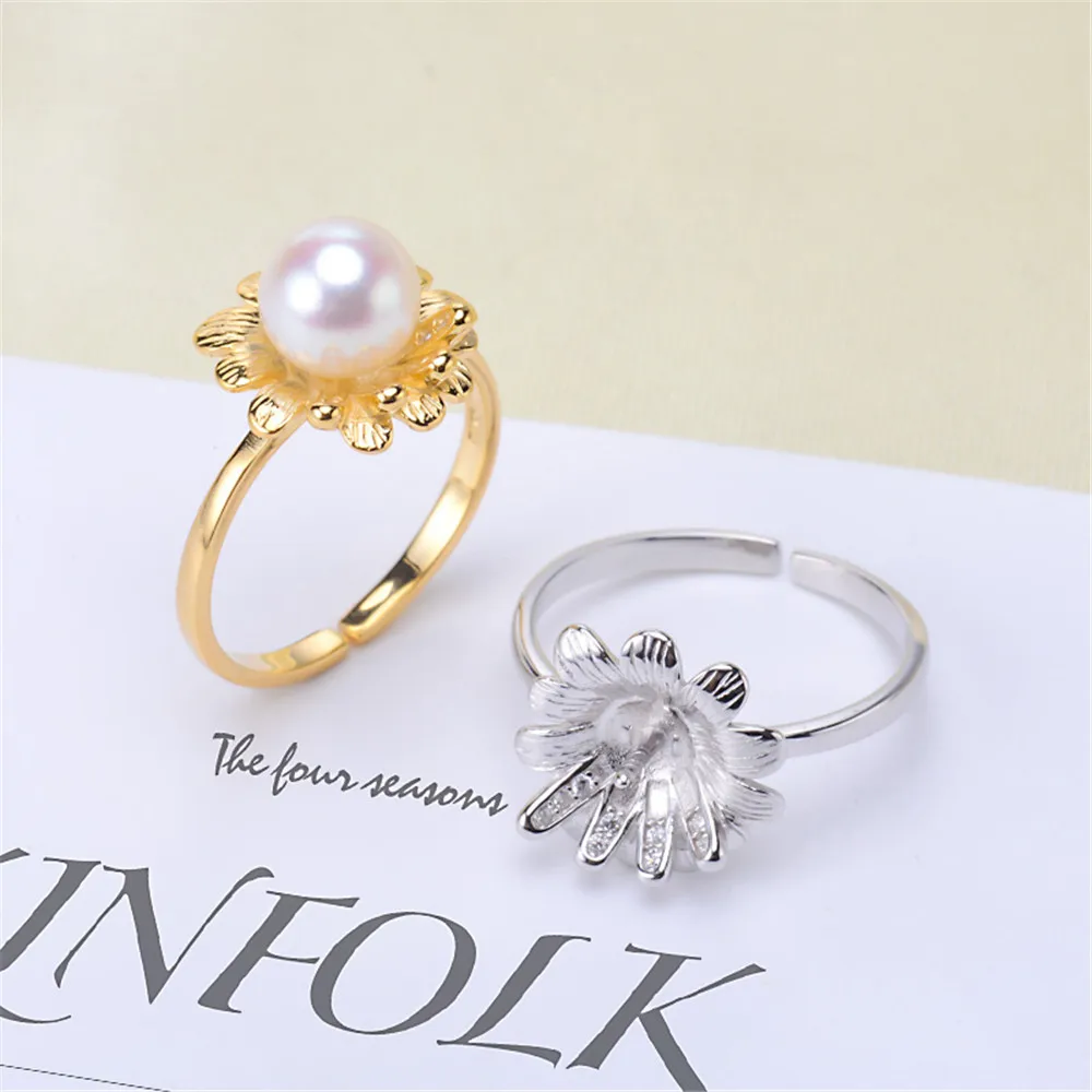 

DIY Pearl Ring Settings S925 Sterling Silver Accessories Fashionable Adjustable Holder Is Suitable For Mounting 6-8mm Beads