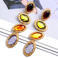 luxury metal inlay multicolor crystal ear accessories long dangle earrings for women girl punk vintage unique pendant jewelry