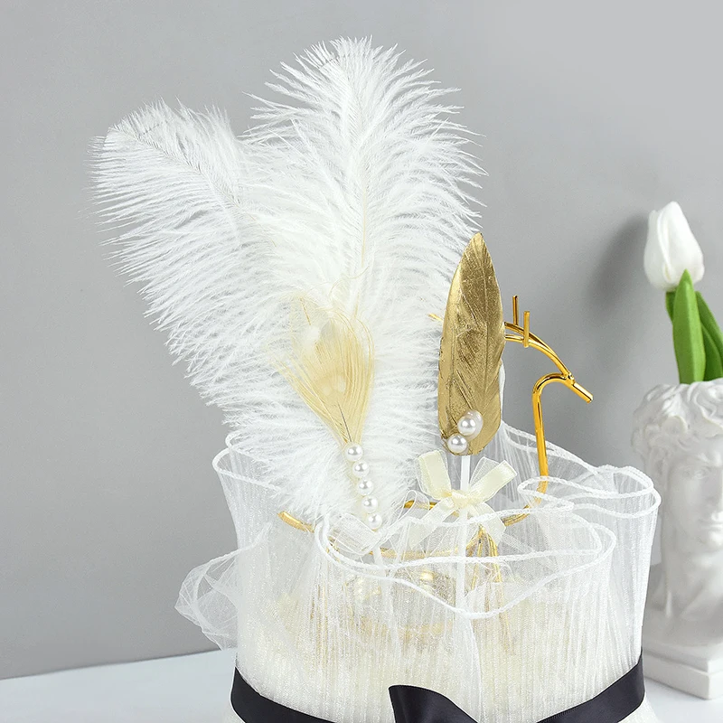 

1/3pc Black White Beautiful Beige Pearl Feather Cake Topper Romantic Wedding Birthday Party Dessert Table Cake Decor Accessories