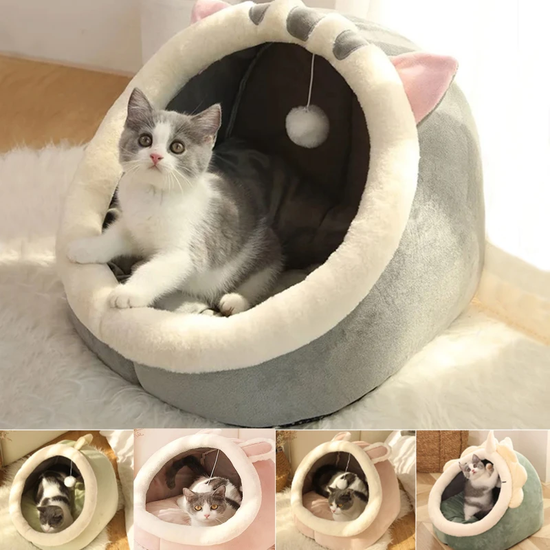 

Cute Cat Bed Warm Pet Basket Cozy Kitten Lounger Cushion Cat House Tent Very Soft Small Dog Mat Bag For Washable Cave Cats Beds