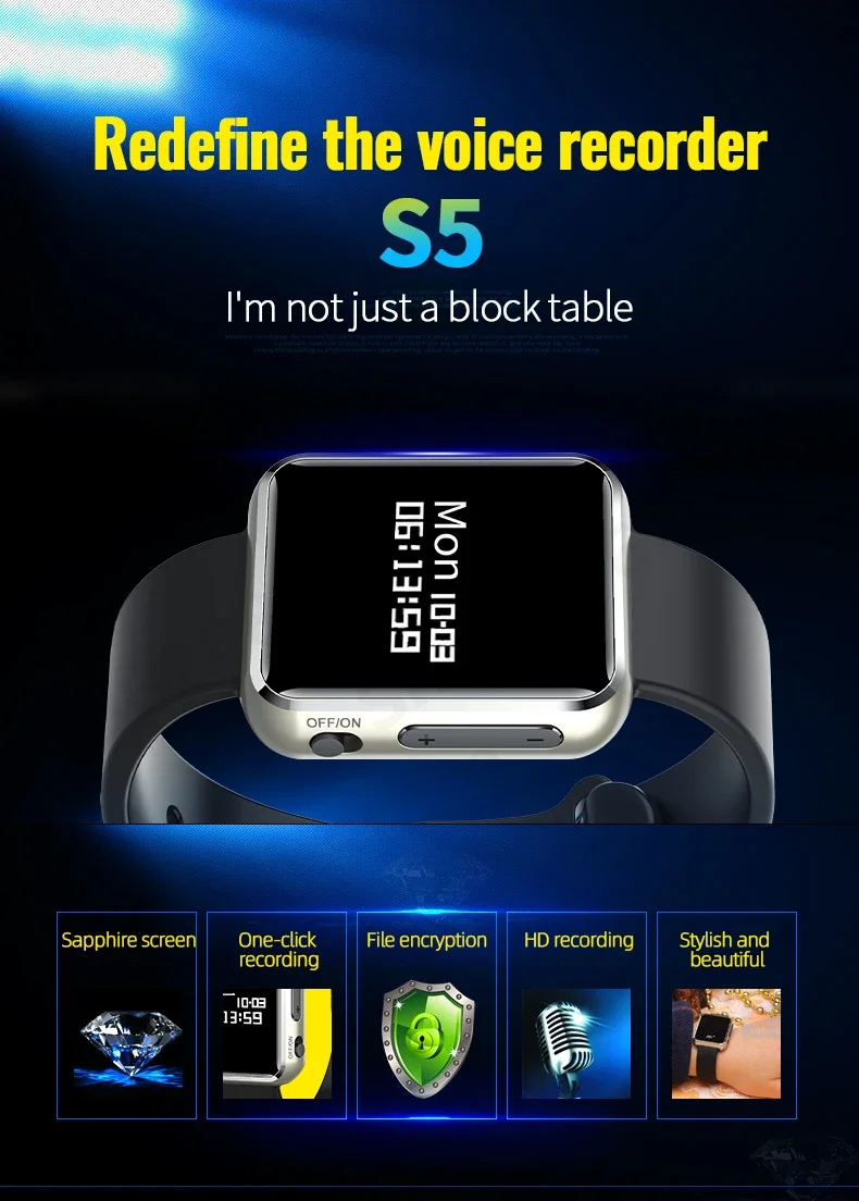 

Звукозаписывающее устройство, интеллектуальное HD шумоподавление, шифрование, запись голоса, устройство прослушивания, спортивный браслет