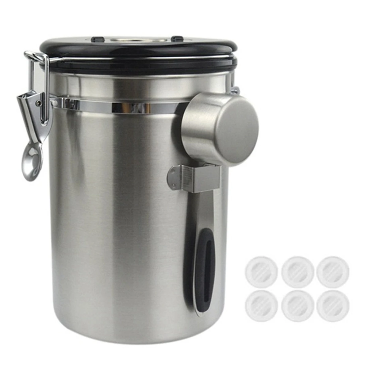 

Airtight Coffee Cans,1.5L Coffee Bean Container,Storage Jar with Date Tracker,Measuring Scoop&CO2 Valve for Coffee,Sugar