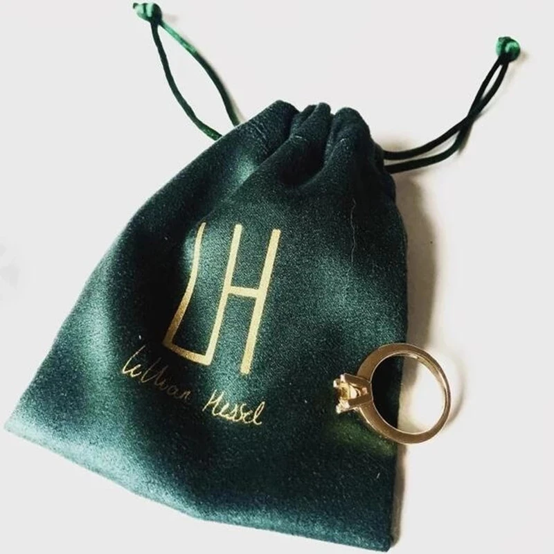 dark green bags personalized logo custom drawstring bags jewellery packaging premium Cotton Flannel chic drawstring pouches dar