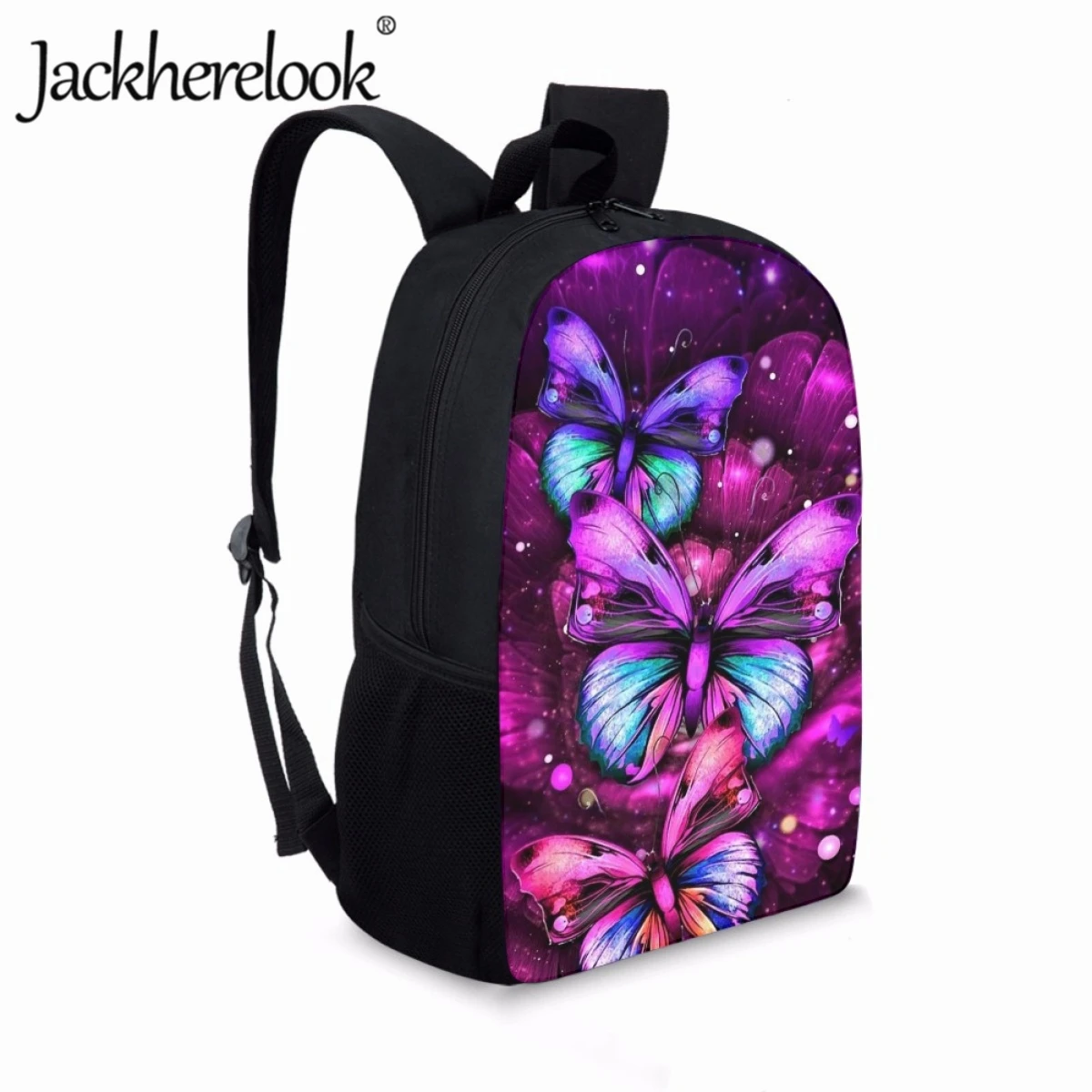 Jackherelook Fashion Backpack Fluorescent Butterfly Pattern School Girl Bookbags Casual Children's School Bags Party Mochilas