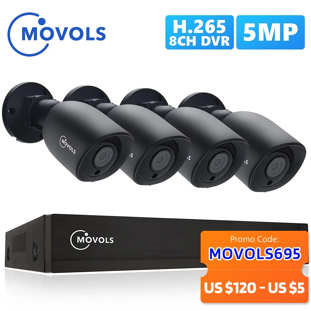 

Movols 5MP AI система видеонаблюдения 8CH H.265 + DVR 4 шт 2592*1944 HD камера безопасности комплект для внутреннего/наружного ИК-системы видеонаблюдения
