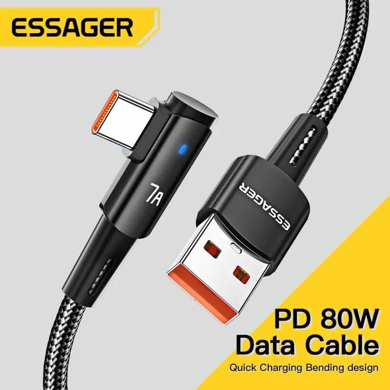 Фото Кабель Usb Type C в корпусе из алюминиевого сплава, Угловой кабель для мобильного телефона, дизайн 7А, зарядное устройство, провод для передачи данных для Honor Huawei P40 Oneplus Realme 100 Вт №2
