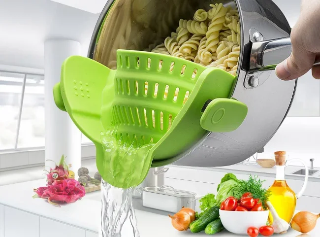 

Silicone Kitchen Strainer Clip Pan Drain Rack Bowl Washing Colander Draining Силиконовый кухонный фильтр Washing Kitchen