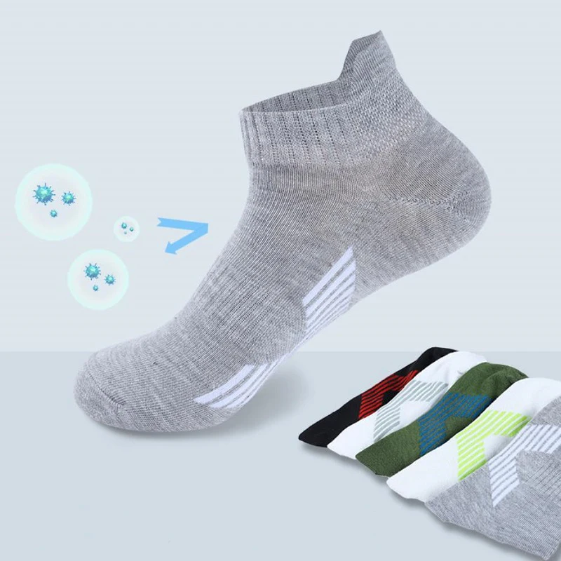 5 Pairs Mens Basketball Sports Short Tube Casual Striped Breathable Ankle Socks Outdoor Trainer Running Football Travel Socks