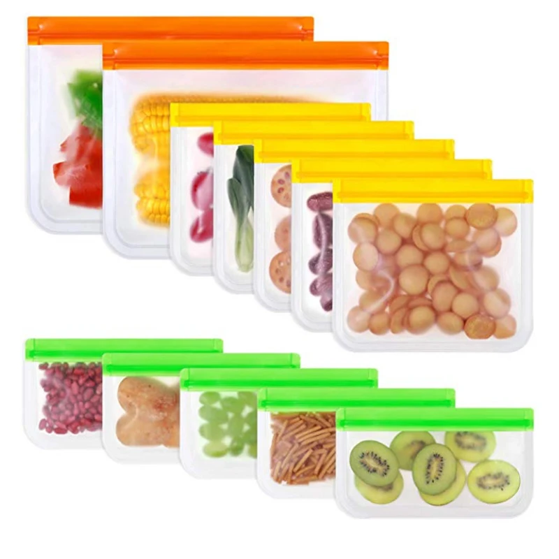 

6Color Silicone Food Storage Containers Leakproof Reusable Containers Stand Up Zip Closure Bag Fresh Cup PEVA Food Storage Bag