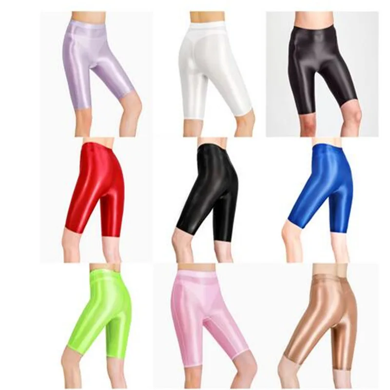 

Fashion Glossy Shorts Women High Waist Seamless Short Leggings Oil Shiny Fitness Workout Sports Push Up Tights Clubwear Swimwear