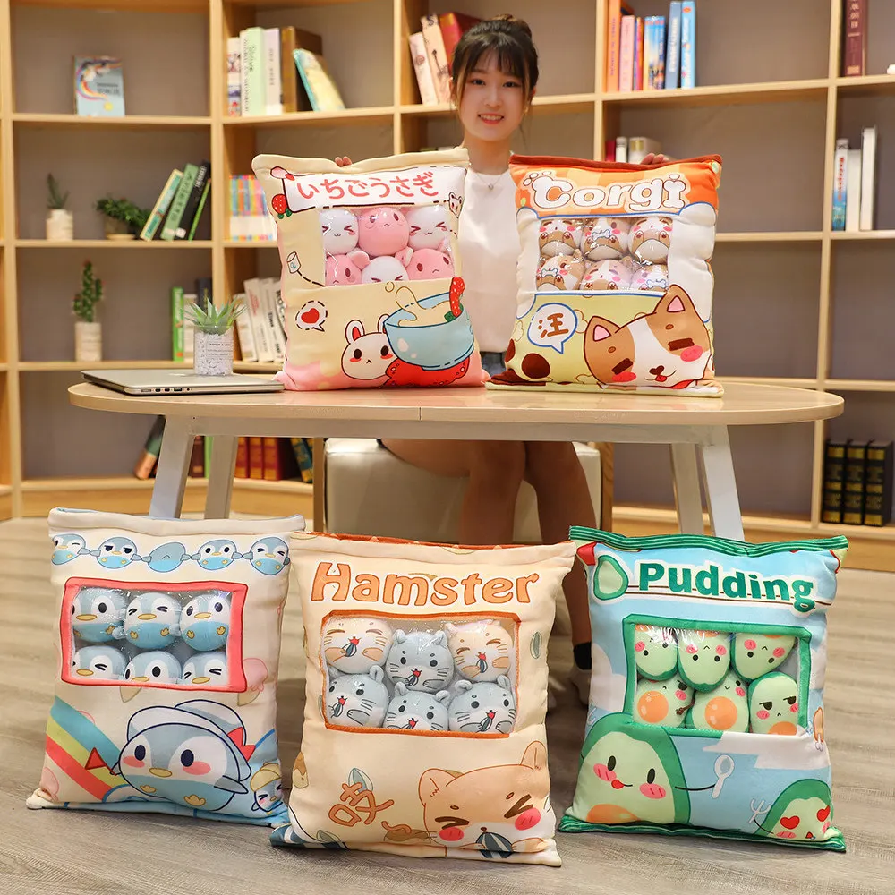 

Stuffed Plush Toys Pillow Kawaii Sleeping Cute Cat Rabbit Snack Pillow for Kids Birthday Christmas Present