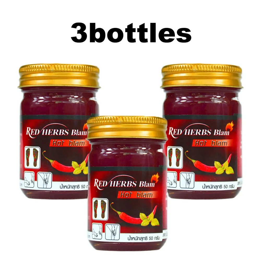 

50g*3 bottles Thailand Red Herbs Blam Hot Blam Thai Capsacin oil Balm active Oil Rheumatic pain and leg pain